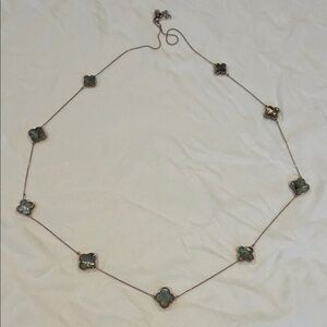 Alhambra Style Clover Station Necklace in Iridescent Blue/Green Mother of Pearl